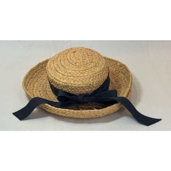 Helen Kaminski Hat Classic 5 Raffia Straw Nougat Black Ribbon Bow Beach Sun main image 5